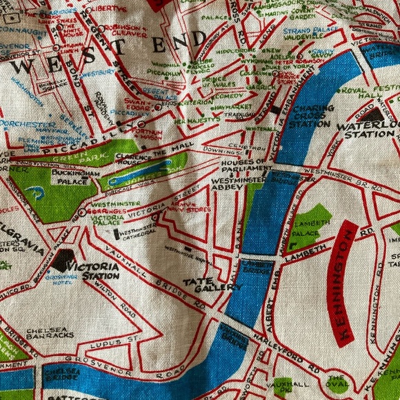 ULSTER Visitor’s London Map Souvenir Irish Linen Tea Towel Mid-Century Vintage - Picture 5 of 8